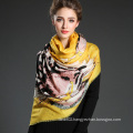 Women Long Wool Tiger Pattern Digital Printing Yellow Muffler Scarf